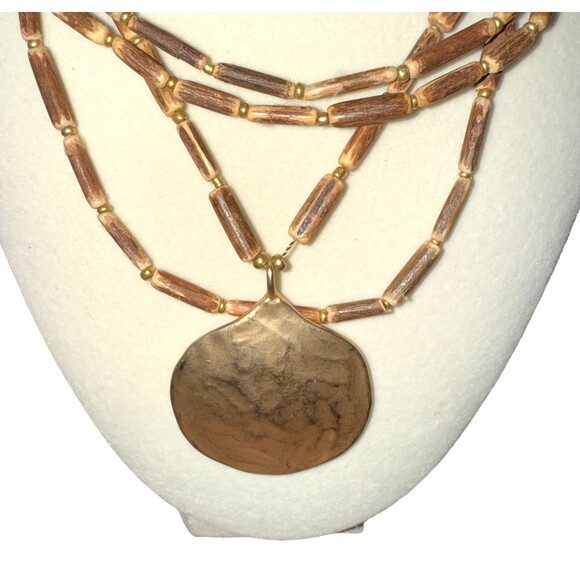 J. Jill Layered Beaded Necklace Hammered Gold Tone Pendant Cord Adjustable - Picture 12 of 15